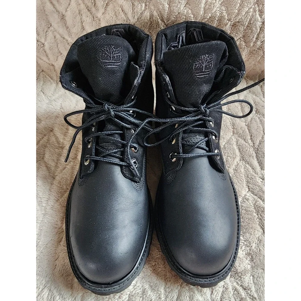 Timberland 6 inch Roll Top Waterproof Black Leather Boots Mens 6